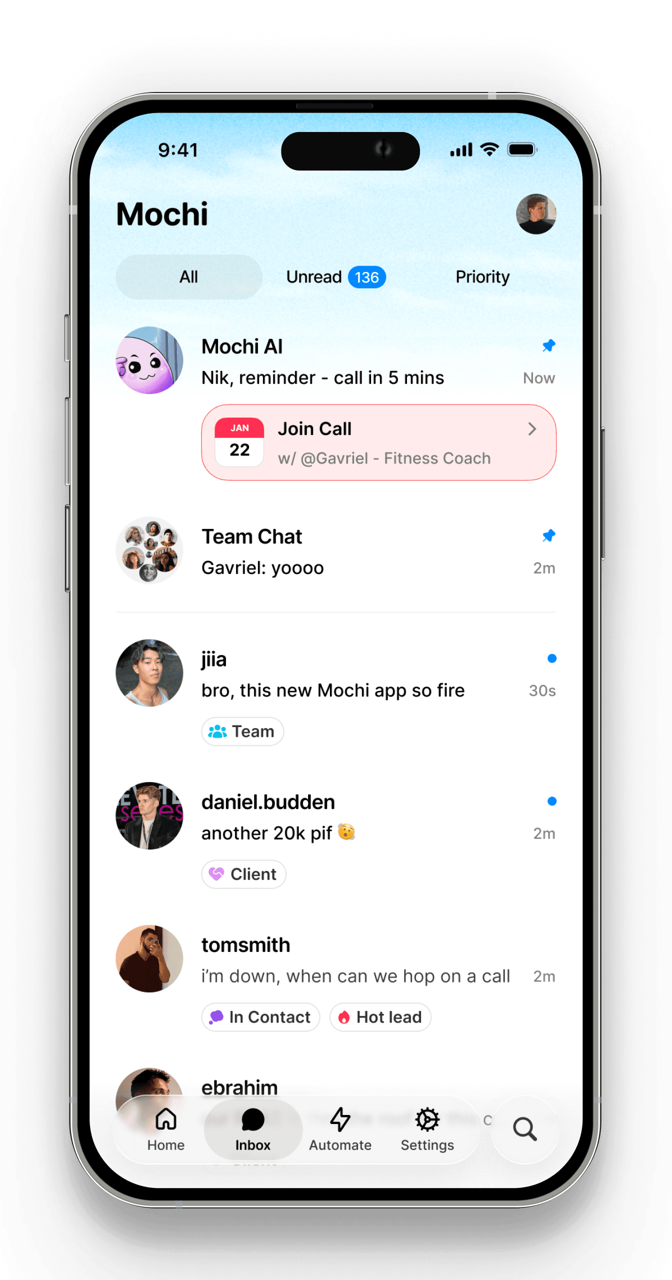 Mochi inbox on iPhone